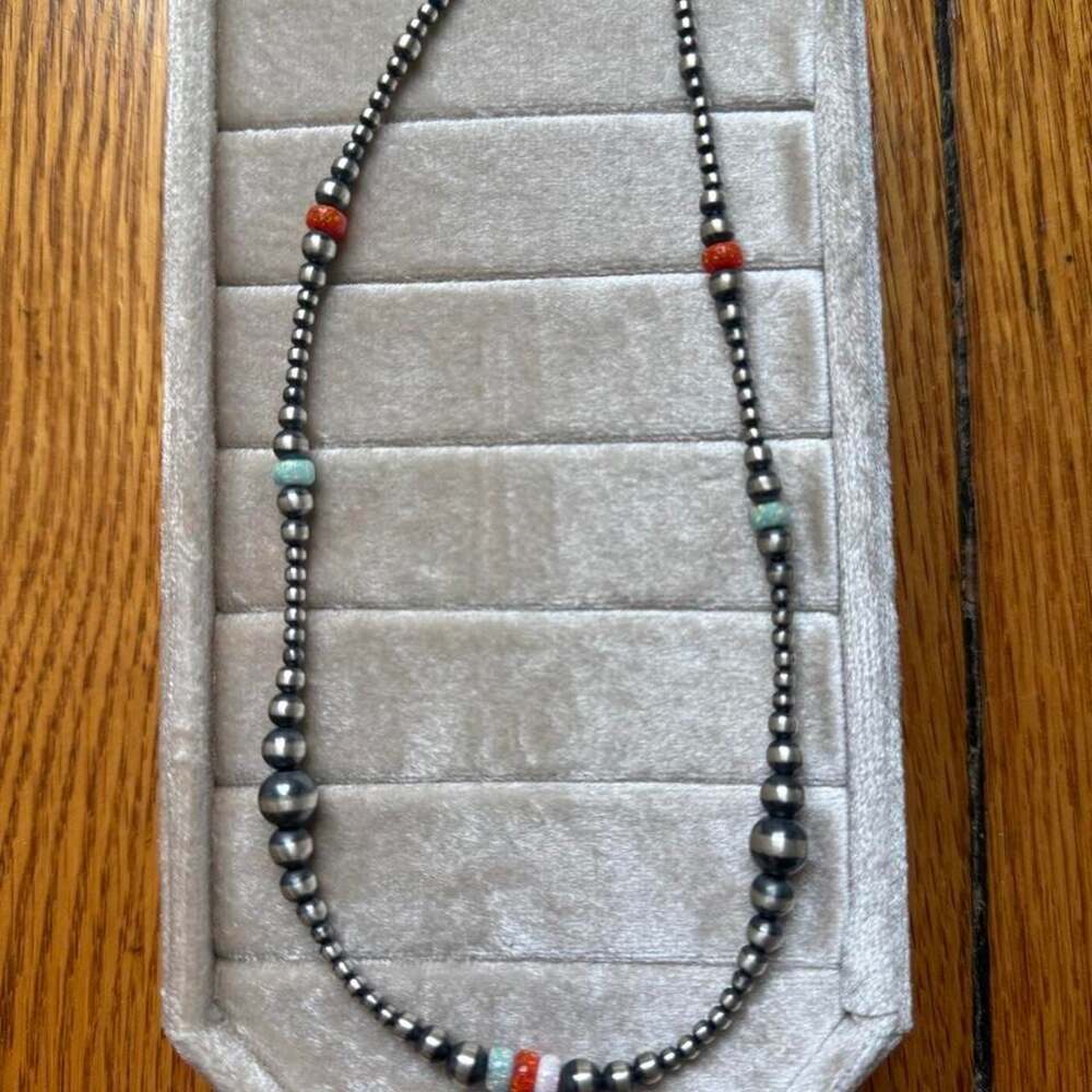 Native American Hand Strung Sterling Silver Desert Pearl Necklace